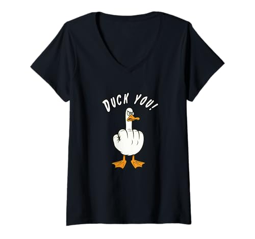 Damen Duck... You! Lustige Ente - Schimpfwörter T-Shirt mit V-Ausschnitt Damen Duck... You! Lustige Ente - Schimpfwörter T-Shirt mit V-Ausschnitt von why not? magliette semiserie