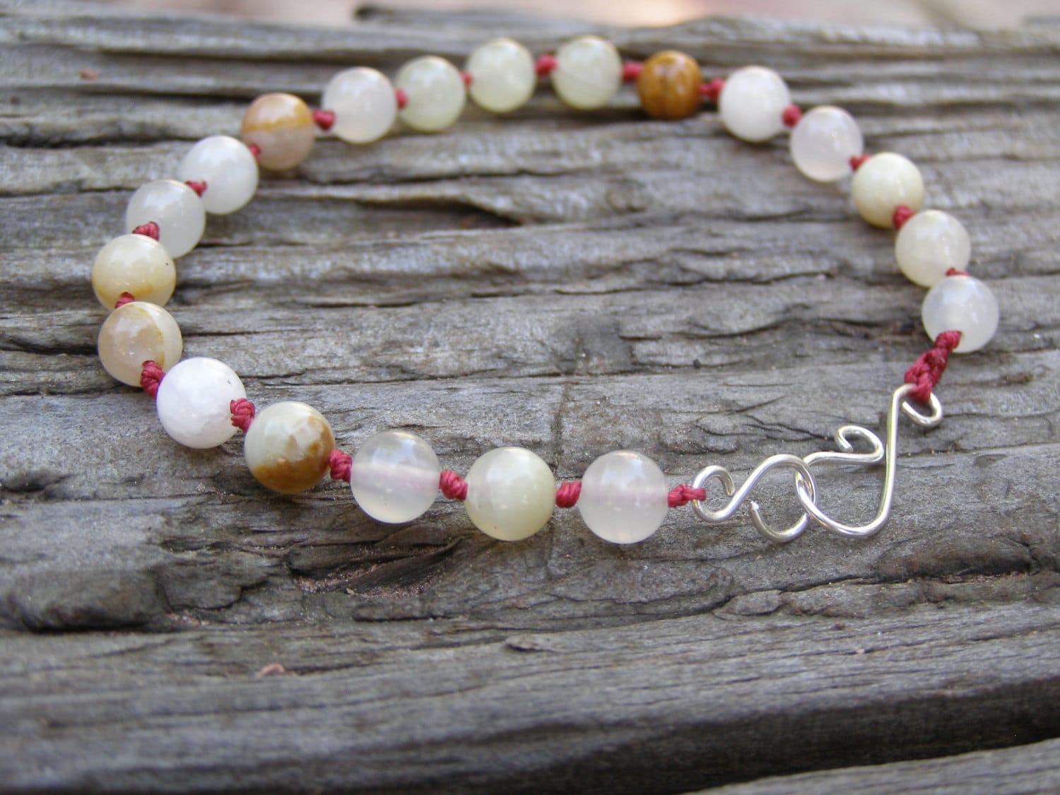 Runde Achat Perlen Verknotete Armband Sterling Silber Verschluss von wibis