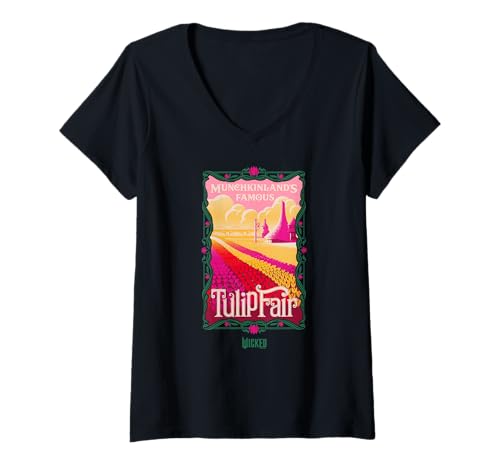 Damen Wicked Munchkinland’s Famous Tulip Fair T-Shirt mit V-Ausschnitt von Wicked