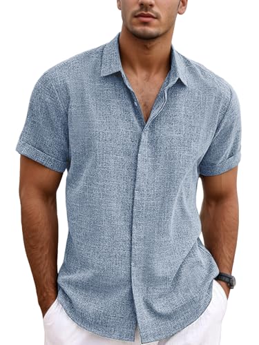 wiebdncj Leinenhemd Herren Kurzarm Leinen Hemd Freizeithemden Regular Fit Hemden Sommer Strand Shirt für Männer CS-01-3XL von wiebdncj