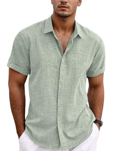 wiebdncj Leinenhemd Herren Kurzarm Leinen Hemd Freizeithemden Regular Fit Hemden Sommer Strand Shirt für Männer CS-02-M von wiebdncj