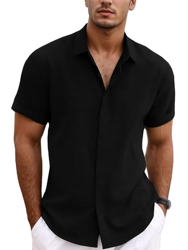 wiebdncj Leinenhemd Herren Kurzarm Leinen Hemd Freizeithemden Regular Fit Hemden Sommer Strand Shirt für Männer CS-03-XXL-FB von wiebdncj
