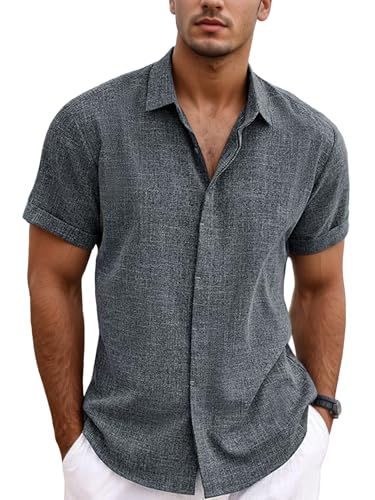 wiebdncj Leinenhemd Herren Kurzarm Leinen Hemd Freizeithemden Regular Fit Hemden Sommer Strand Shirt für Männer CS-04-3XL-FB von wiebdncj