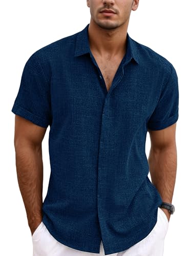 wiebdncj Leinenhemd Herren Kurzarm Leinen Hemd Freizeithemden Regular Fit Hemden Sommer Strand Shirt für Männer CS-05-M von wiebdncj