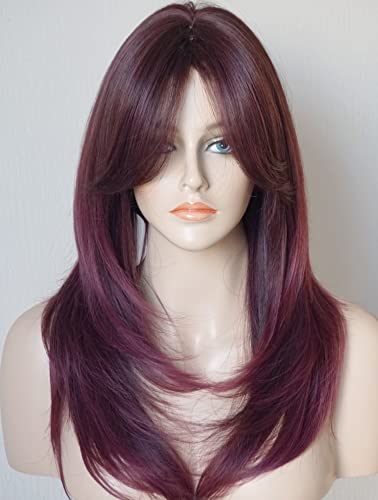 wigbuy Lang, geschichtet, Schulterlänge, violett, rot, Kunsthaarperücke, Kunsthaar, mehrfarbig, für Damen, Weiß (gemischtes Lila) von wigbuy