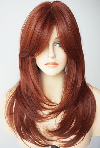 wigbuy Lange, geschichtete Schultern, Länge Kupfer, Braun, synthetische Perücke, Kunsthaar, mehrfarbig, für weiße Frauen von wigbuy