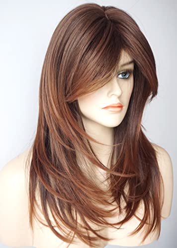 wigbuy Lange Schulter-Perücke, Cowboy-Perücke, kupferfarbenes Haar, braunes Haar, Kunstfaser, hervorgehoben, mehrfarbig, Perücken für Damen, weiß (3324) von wigbuy