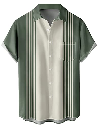 Herren Hemd Gedruckt Kurzarm Hawaiihemd Vintage Freizeithemd Vordertasche Bowling Shirts Strandhemd von wihnsinop