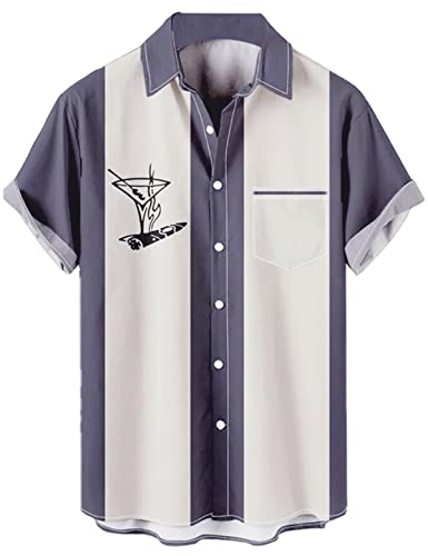 Herren Hemd Gedruckt Kurzarm Hawaiihemd Vintage Freizeithemd Vordertasche Bowling Shirts Strandhemd von wihnsinop