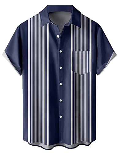 Men's Striped Fashion Shirts Button Down Short Sleeve Vintage Hawaiian Bowling Shirt Casual Camp Beach Tops XXL von wihnsinop