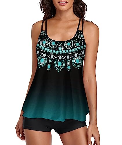 wihnsinop Tankini Damen Bauchweg Bademode Set Freizeit Badeanzug Tankinis Zweiteiler Sets Sommer Elegant Badeanzüge für Damen Oberteil mit Badeshorts von wihnsinop