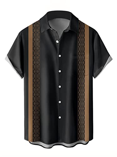 wihnsinop Herren-Hemd, kurzärmelig, Knopfleiste, lässig, Basic, Brusttasche, Retro, Bowling-Shirt, 0203-braun, Größe XXL, 0203-braun, XX-Large von wihnsinop