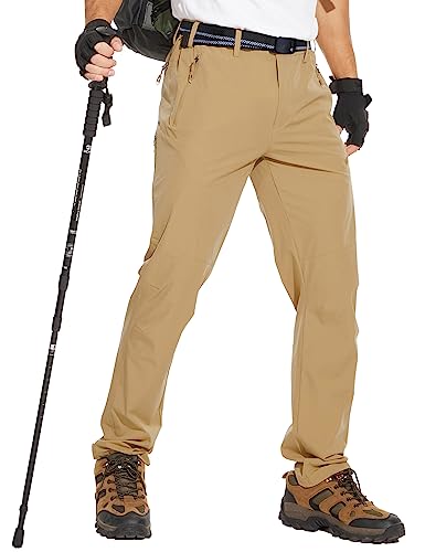 wihnsinop Herren Outdoorhose Wanderhose Wasserdicht Leichte Sommer Pants Trekkinghose für Männer mit Zipper Taschen und Gürtel von wihnsinop