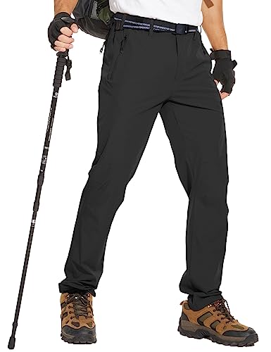 wihnsinop Herren Outdoorhose Wanderhose Wasserdicht Leichte Sommer Pants Trekkinghose für Männer mit Zipper Taschen und Gürtel von wihnsinop