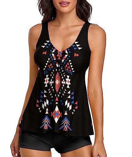 wihnsinop Tankini Damen Bauchweg Badeanzug Push Up Oberteil mit Badeshorts Bademode Set Zweiteiler Sommer Drucken Badeanzüge für Damen Strand Ferien Freizeit von wihnsinop