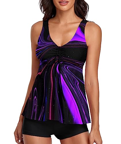 wihnsinop Tankini Damen Bauchweg Badeanzug Push Up Oberteil mit Badeshorts Bademode Set Zweiteiler Sommer Drucken Badeanzüge für Damen Strand Ferien Freizeit von wihnsinop