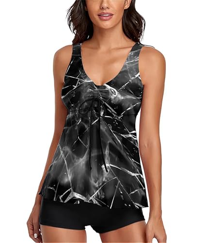 wihnsinop Tankini Damen Bauchweg Badeanzug Push Up Oberteil mit Badeshorts Bademode Set Zweiteiler Sommer Drucken Badeanzüge für Damen Strand Ferien Freizeit von wihnsinop