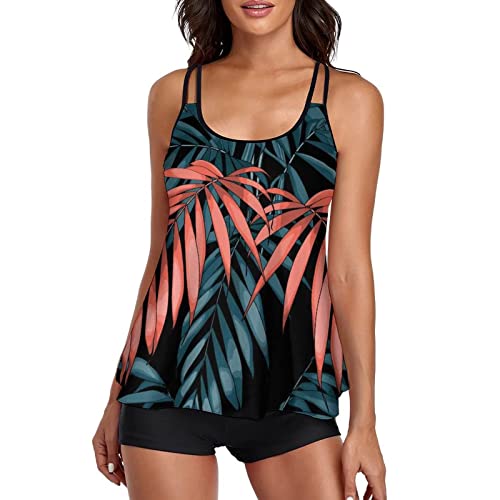 wihnsinop Tankini Damen Bauchweg Bademode Set Freizeit Badeanzug Tankinis Zweiteiler Sets Sommer Elegant Badeanzüge für Damen Oberteil mit Badeshorts von wihnsinop