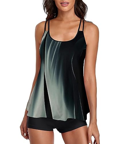 wihnsinop Tankini Damen Bauchweg Bademode Set Damen Tankini Badeanzug Zweiteiler Tankini Set Sommer Badeanzüge für Damen Tankini Oberteil mit Badeshorts Grüner Satin L von wihnsinop