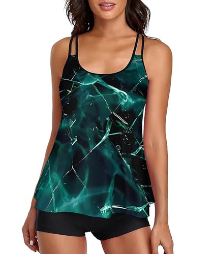wihnsinop Tankini Damen Bauchweg Bademode Set Freizeit Badeanzug Tankinis Zweiteiler Sets Sommer Elegant Badeanzüge für Damen Oberteil mit Badeshorts von wihnsinop