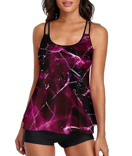 wihnsinop Tankini Damen Bauchweg Bademode Set Freizeit Badeanzug Tankinis Zweiteiler Sets Sommer Elegant Badeanzüge für Damen Oberteil mit Badeshorts von wihnsinop
