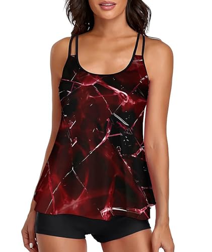 wihnsinop Tankini Damen Bauchweg Bademode Set Freizeit Badeanzug Tankinis Zweiteiler Sets Sommer Elegant Badeanzüge für Damen Oberteil mit Badeshorts von wihnsinop