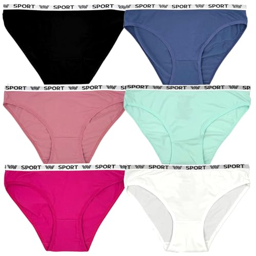 wihuma Mädchen Slips 6er Pack Teen Girl Stretch Baumwolle Sportliches Design Mehrfarbig 146-152 von wihuma