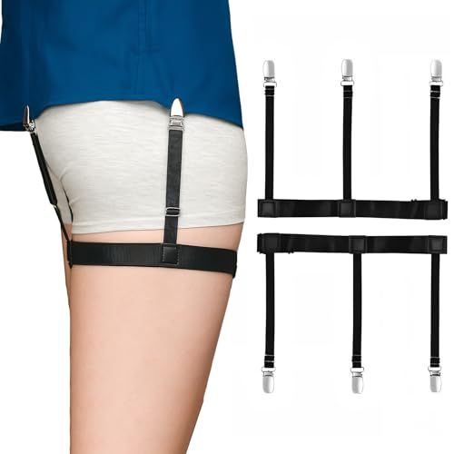 wilcractk Herren Hemdhalter Einstellbar Elastisch Hemd, Strumpfband mit Nicht Rutschfest Verriegelung Klammern, an Ort und Stelle zu Halten Gehören Hochzeit/Polizei/Büro 2er Pack Verstellbare von wilcractk