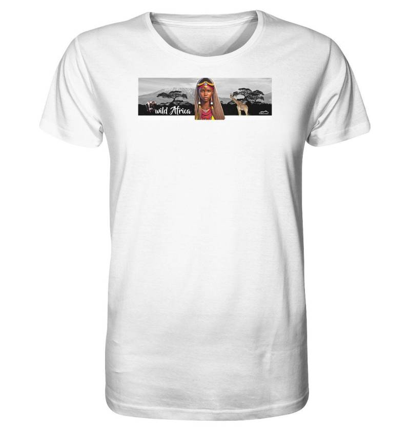 T-Shirt Mit Maasai-Frau Vor Dem Kilimanjaro - Organic Shirt T-Shirt Mit Maasai-Frau Vor Dem Kilimanjaro - Organic Shirt von wildNATUREandART