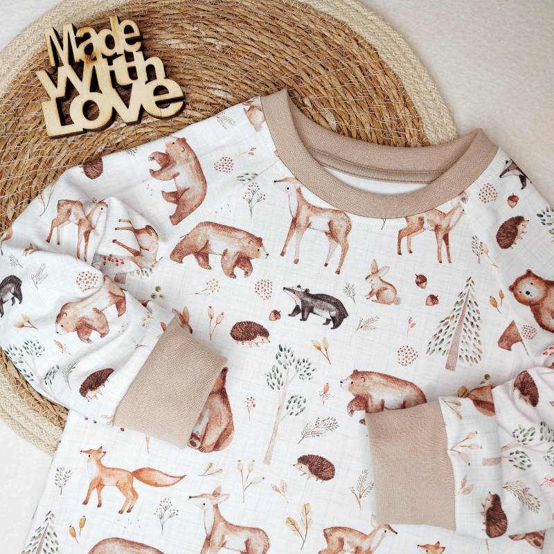 Herbst Raglan Shirt Kinder Waldtiere | Handmade Langarmshirt Aus Jersey Gr. 56-140 Wilde Bande von wildebande