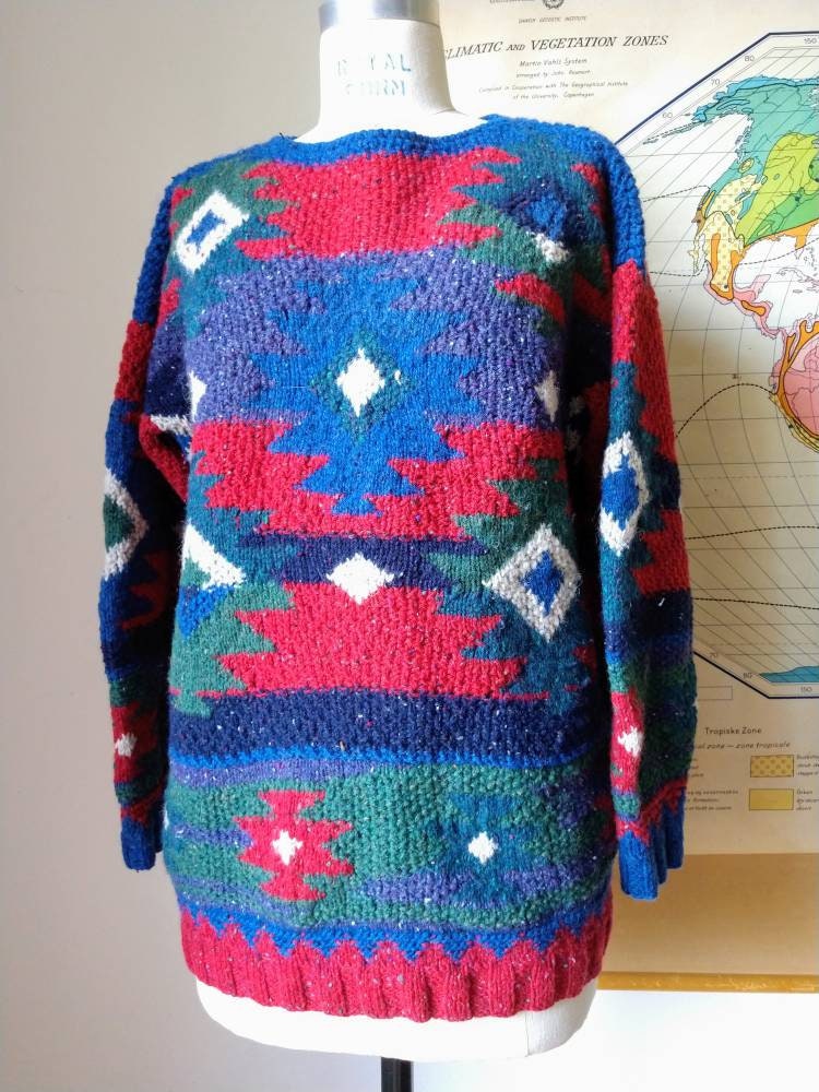 90Er Decke Pullover Wolle Hell M/L Chunky Handgestrickt von wildlilymercantile
