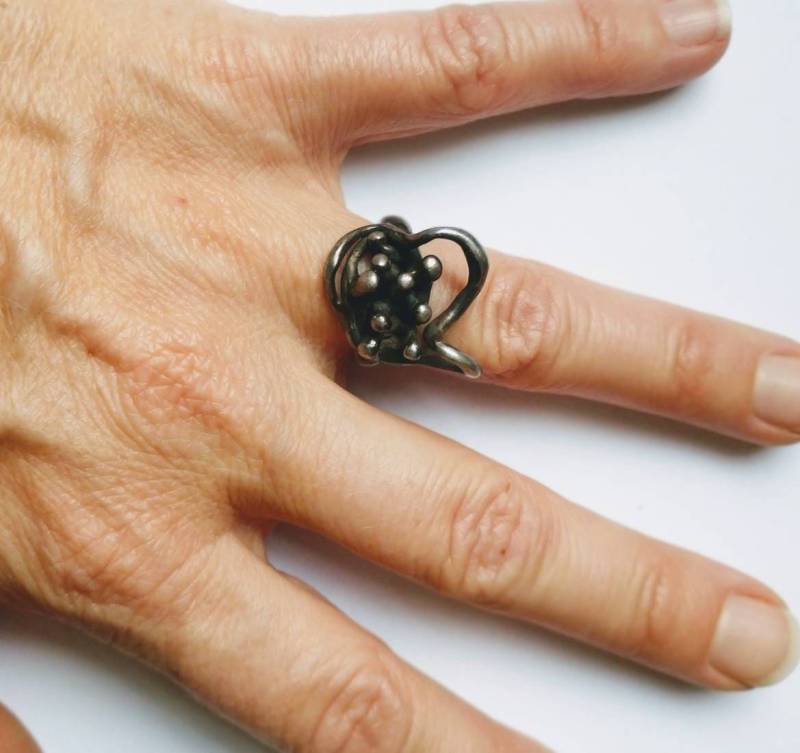 Größe 6 Sterling Silber 1970 Aussage Ring Abstrakte Kunst Brut Avantgarde Flora Wachsausschmelzverfahren Handwerker 5 Angelaufen Ooak Blütenblatt von wildlilymercantile