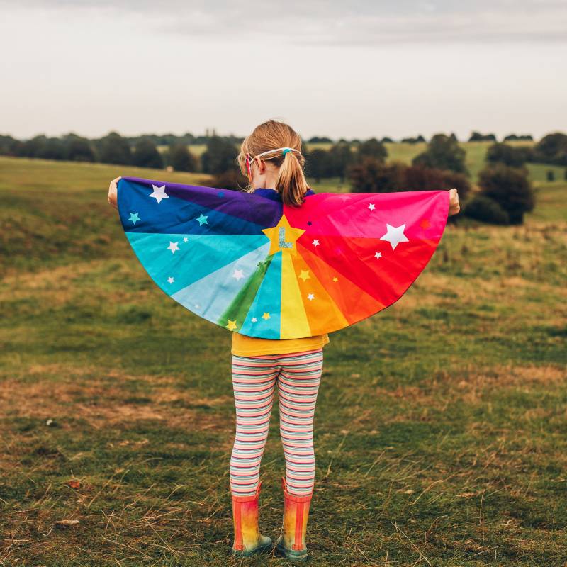 Personalisierte Kinder Superhelden Cape & Maske Set Regenbogen Dress-Up von wildthingsdresses
