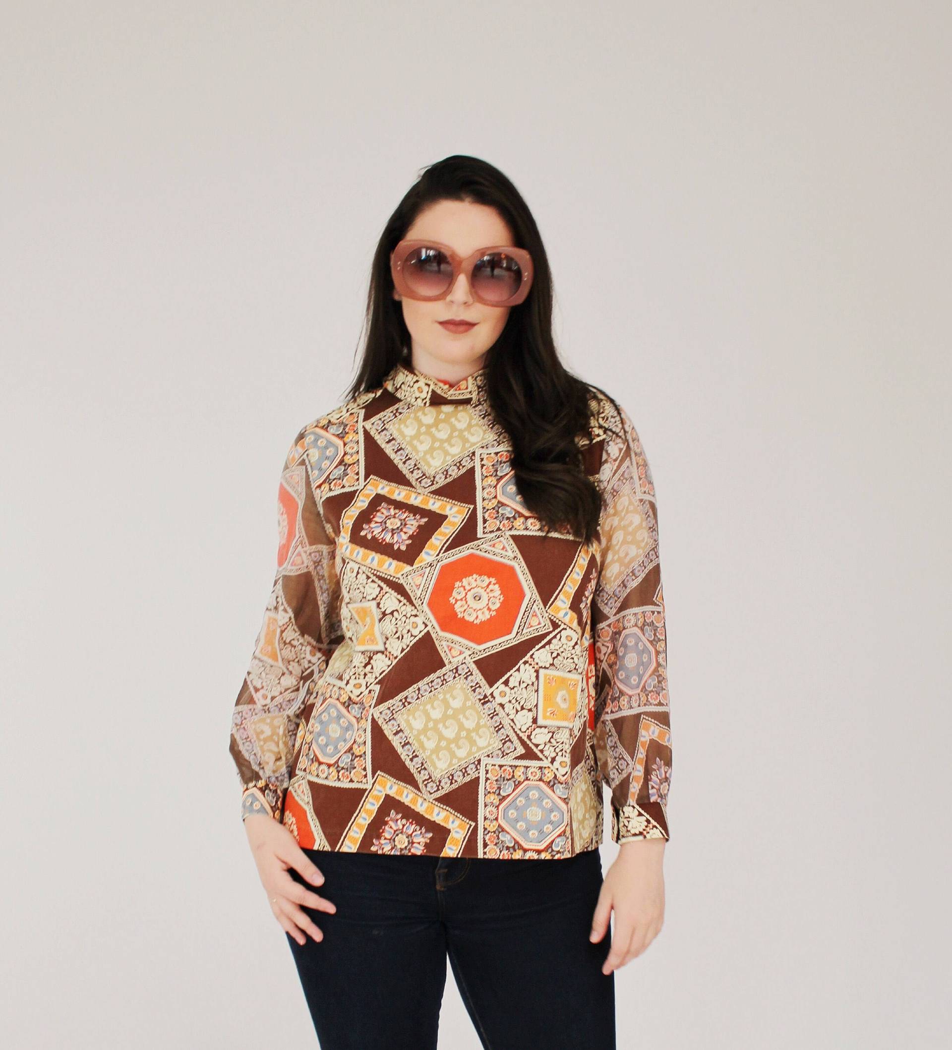 70Er Jahre Ärmelbluse - M/L, Patchwork Boho Hippie Hemd Top Westernhemd von wildthingvintage