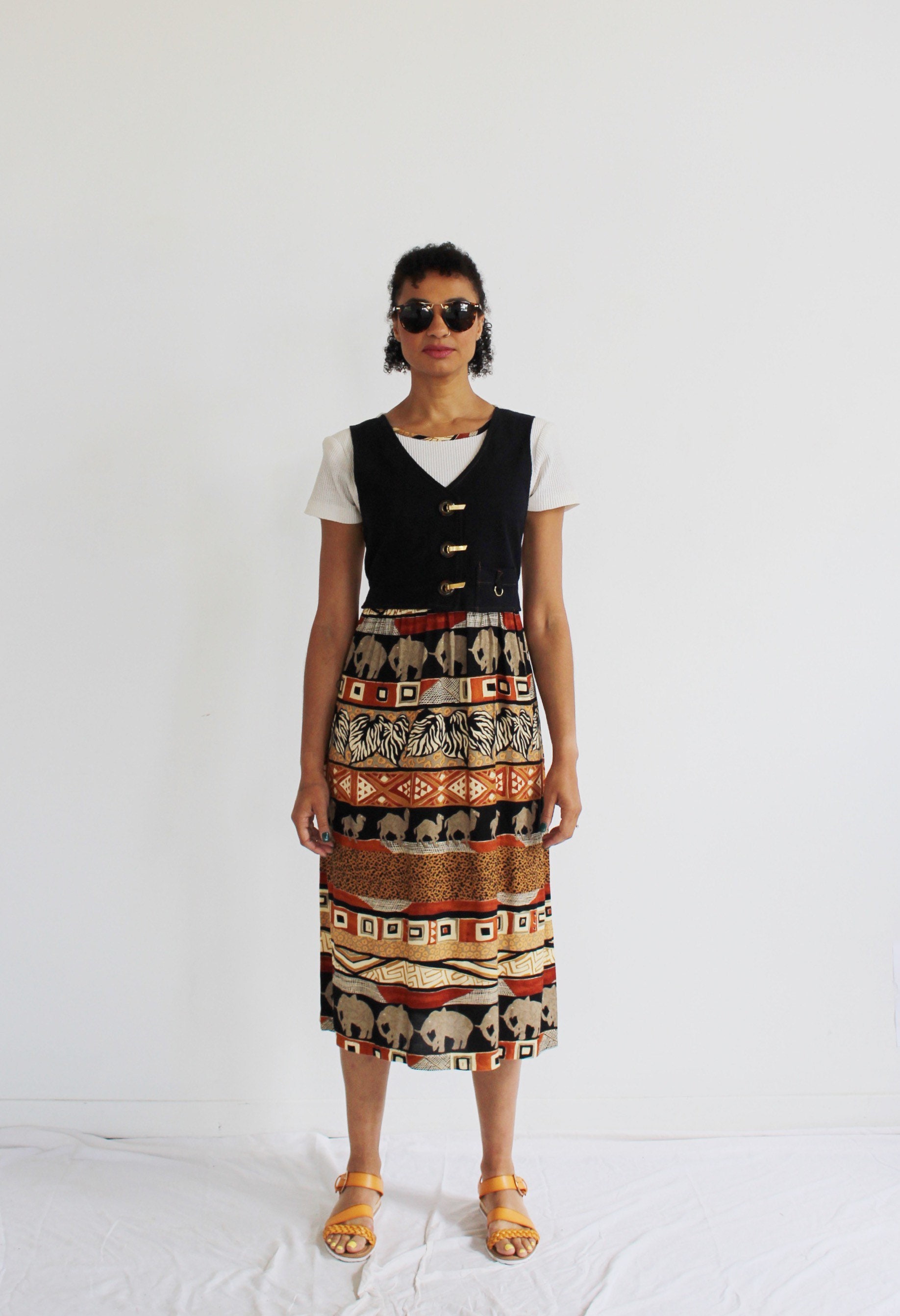 Tierprint - Kleid, Weste, Spätsommer - S/M Vintage 90S Petite K von wildthingvintage