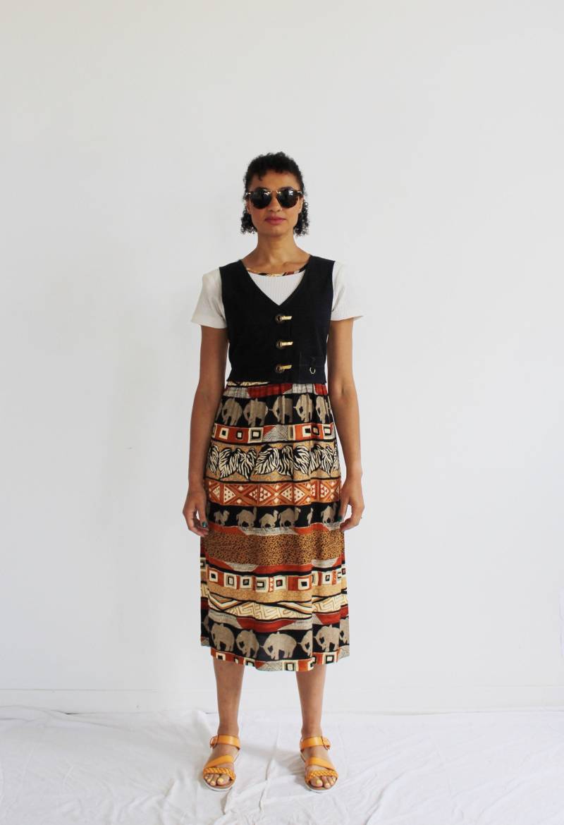 Tierprint - Kleid, Weste, Spätsommer - S/M Vintage 90S Petite K von wildthingvintage