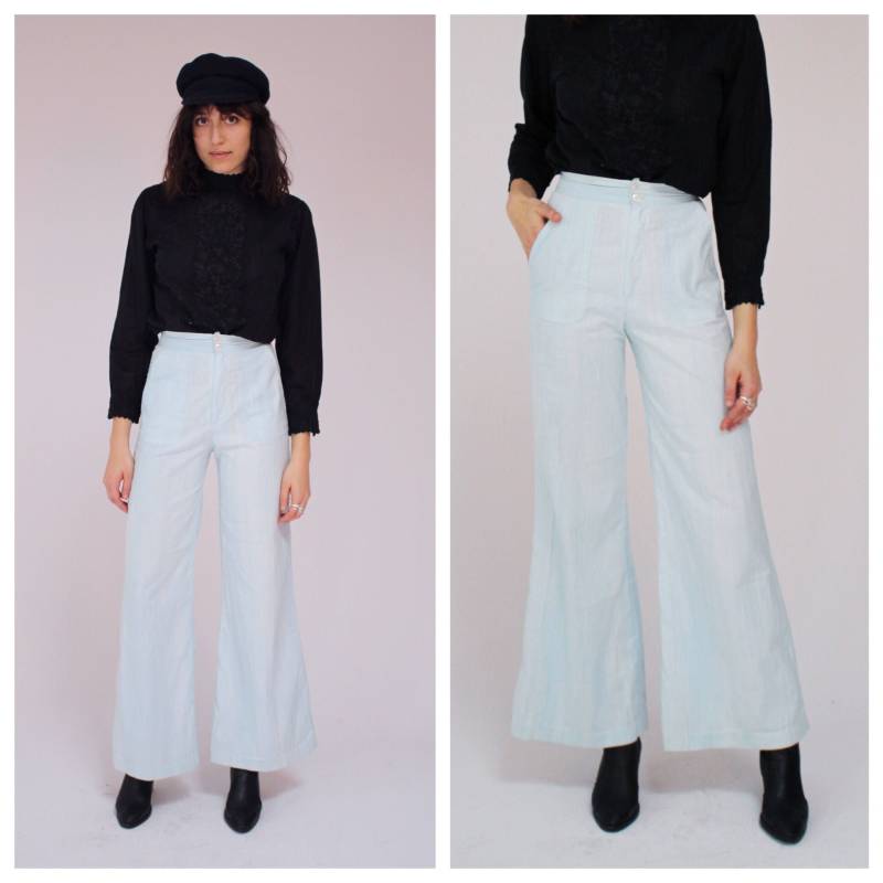 Vintage Bell Bottom Hose - Flares, S, Hippie 70Er Jahre Boho, Pastell Blau, Gefälschte Biba 6 von wildthingvintage