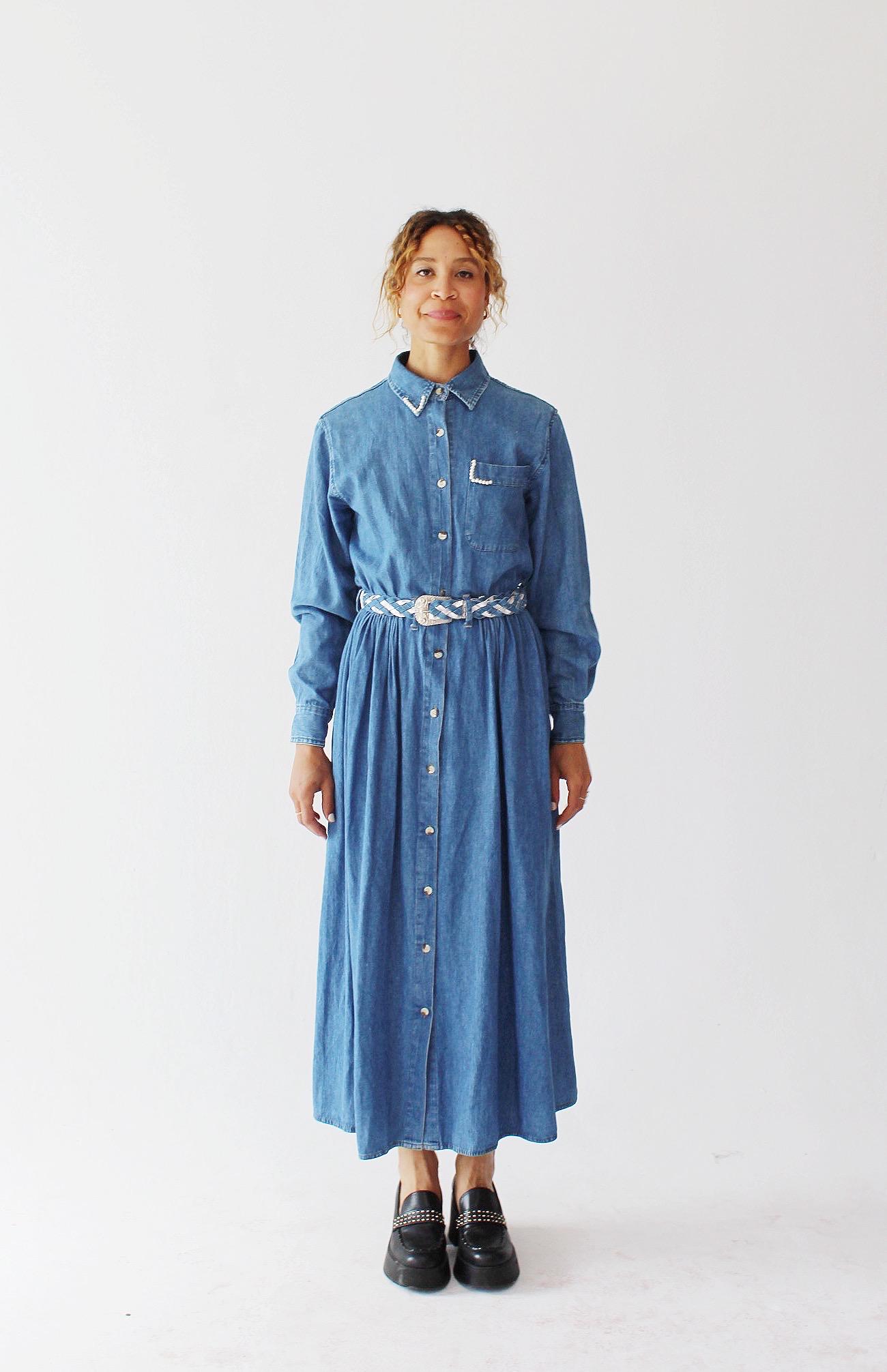 Western Denim Kleid - Vintage 90Er Jahre Langarm Southwest Desert Chambray Locker Lässig O von wildthingvintage