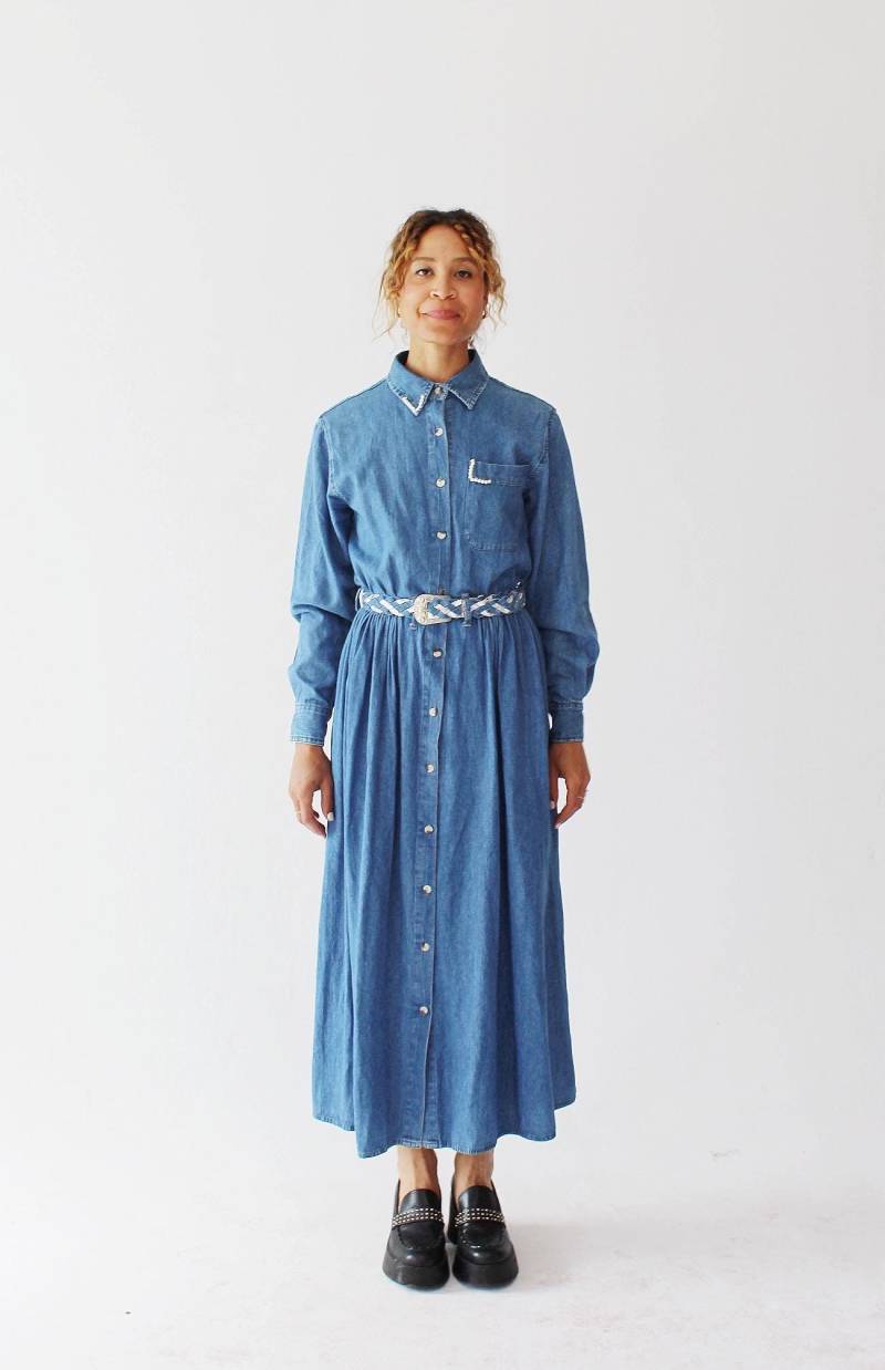Western Denim Kleid - Vintage 90Er Jahre Langarm Southwest Desert Chambray Locker Lässig O von wildthingvintage