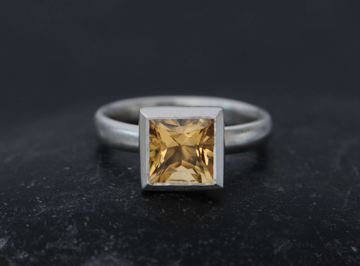 Quadrat Citrin Verlobungsring, Princess Cut Gelber Stein Ring von williamwhite