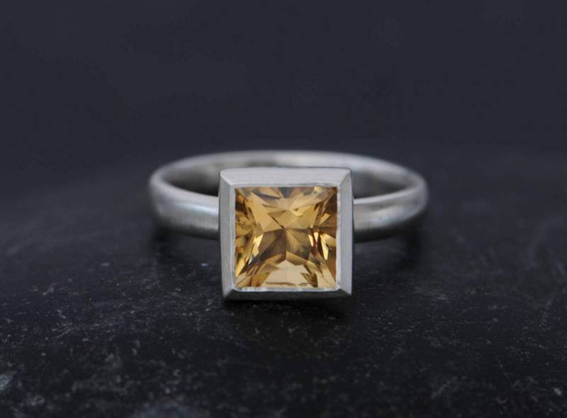 Quadrat Citrin Verlobungsring, Princess Cut Gelber Stein Ring von williamwhite