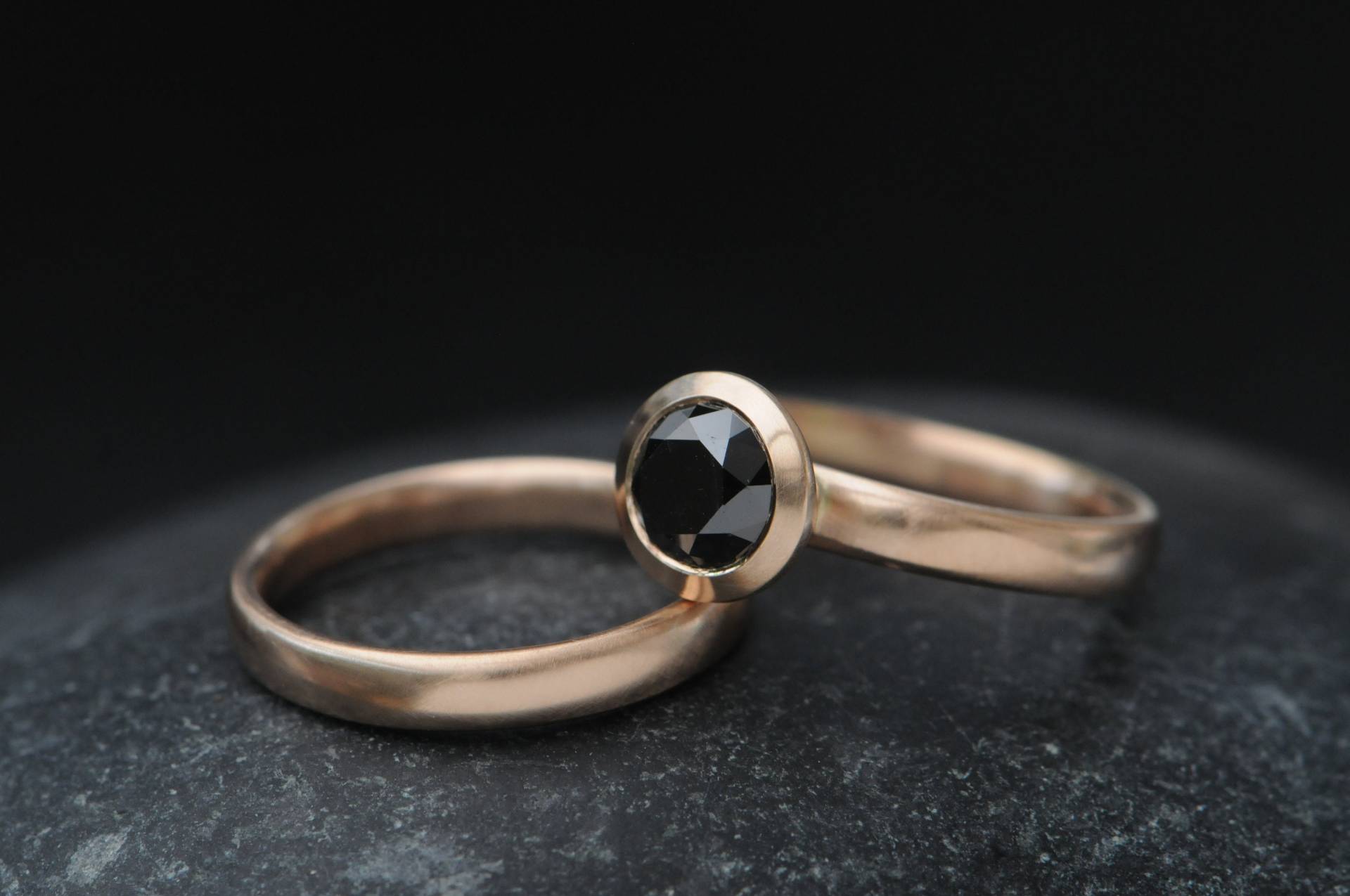 Black Diamond 18K Rose Gold Hochzeitsset , Verlobungsring Geschenk Für Sie von williamwhite