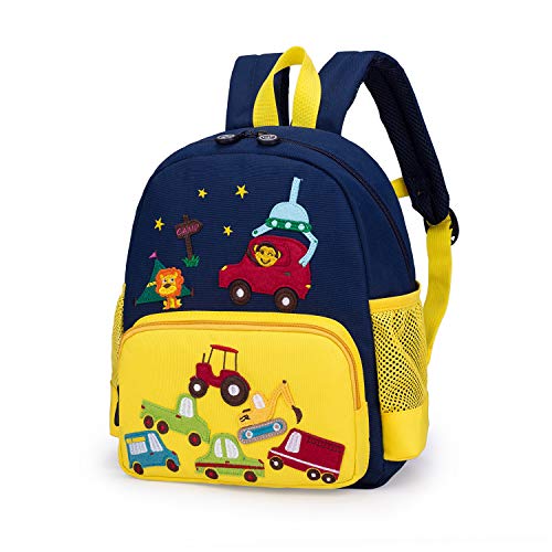 willikiva Netter Zoo Little 3d Rucksack Kinder Rucksack für Jungen und Mädchen Kleinkind Rucksack Wasserdichte Vorschule(Gelb Auto) von willikiva
