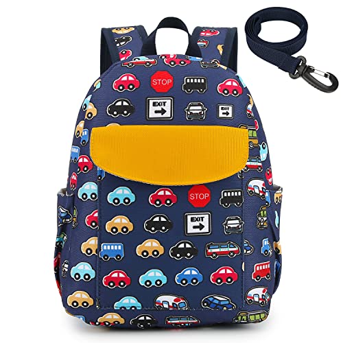 willikiva Rucksack Kinderrucksäcke für Mädchen und Jungen Kleinkinderrucksack Wasserdichter Vorschul-Sicherheitsgurt Leine(Tiefblauer Bus) von willikiva