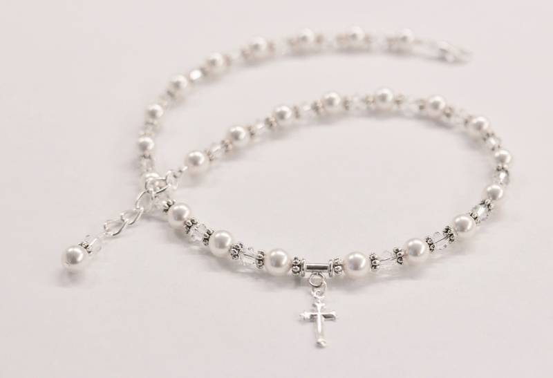 Erstkommunion Halskette, Konfirmationskette Silber, Süßwasserperle Und Swarovski Elemente von willowandbee