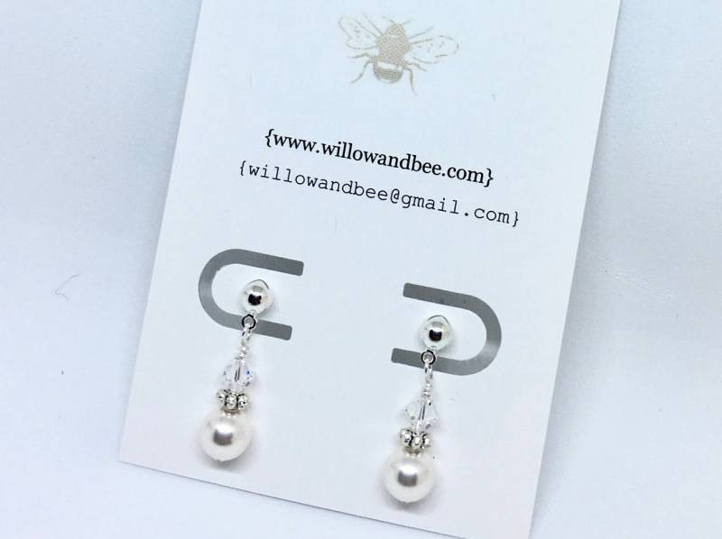 Perle Ohrringe Silber & Kristall Elemente Erste Kommunion Ohrringe, Hochzeit Konfirmation Brautjungfern von willowandbee