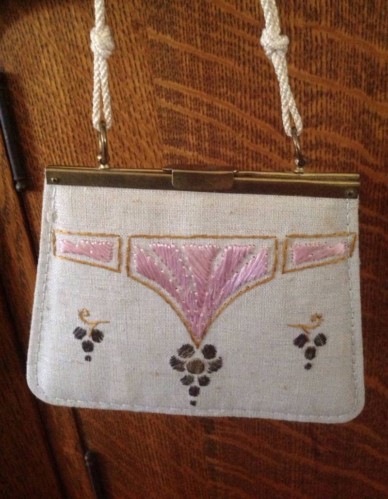 Vintage Bestickte Leinen Geldbörse Kleine Wechseltasche von willowcreekinteriors