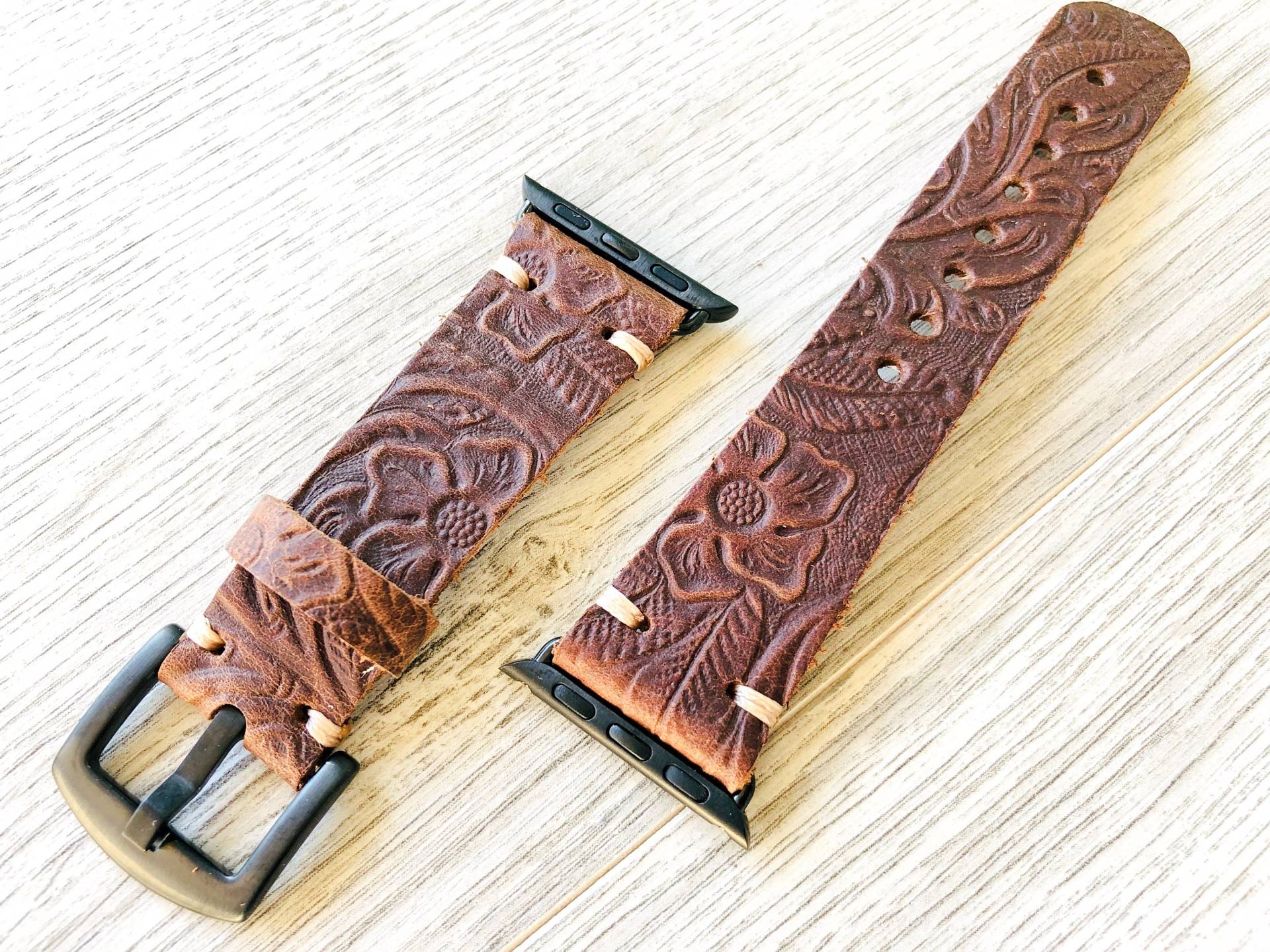 Apple-Armband, Lederband, Handmade, Serie 11-1, 49-46-45-44-42 Mm, 41-40-38 Iwatch-Armband - Blume Apple-Armband, Lederband, Handmade, Serie 11-1, 49-46-45-44-42 Mm, 41-40-38 Iwatch-Armband - Blume von willowist