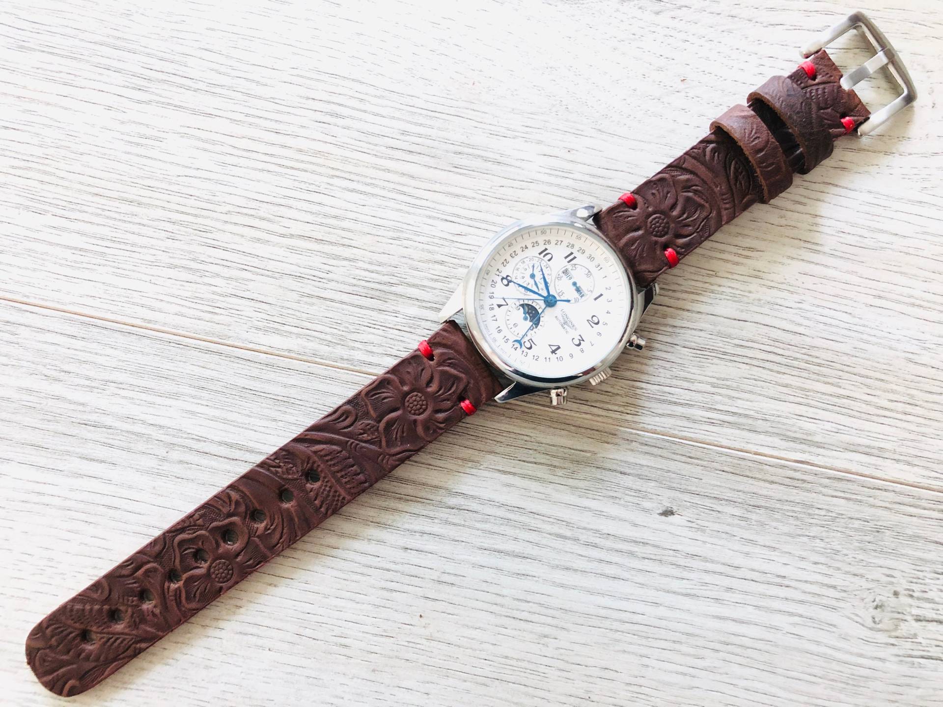 Uhrenarmband Aus Leder | Uhrenband Handgefertigte Bands 18mm, 20mm, 22mm, 24mm Blume Braun Uhrenarmband Aus Leder | Uhrenband Handgefertigte Bands 18mm, 20mm, 22mm, 24mm Blume Braun von willowist