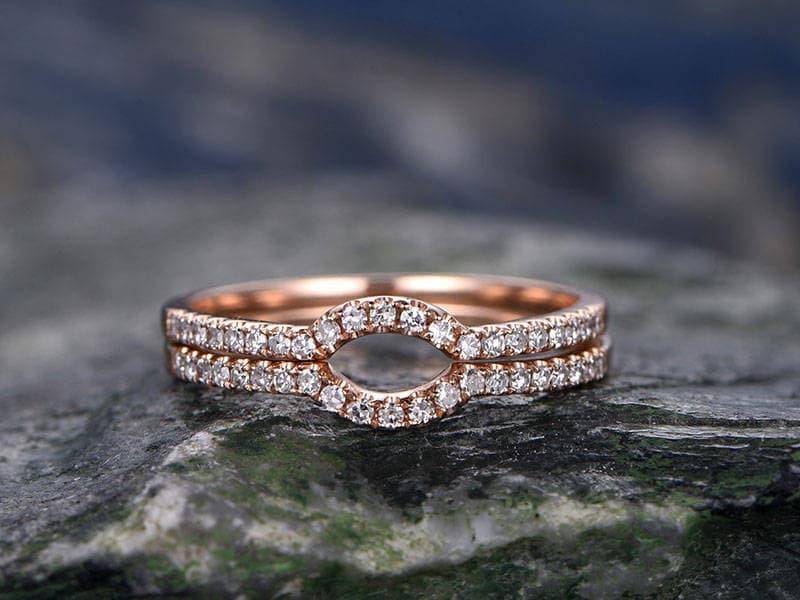 1Pc Echter Diamant Ehering Solide 14K Rosegold Gebogener Band Verlobung Geschenk Ewigkeit Versprechen Jahrestag Ring Für Sie von willwork